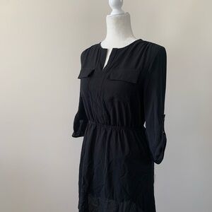Monteau Black Long-Sleeve Shirred-Waist Utility Dress